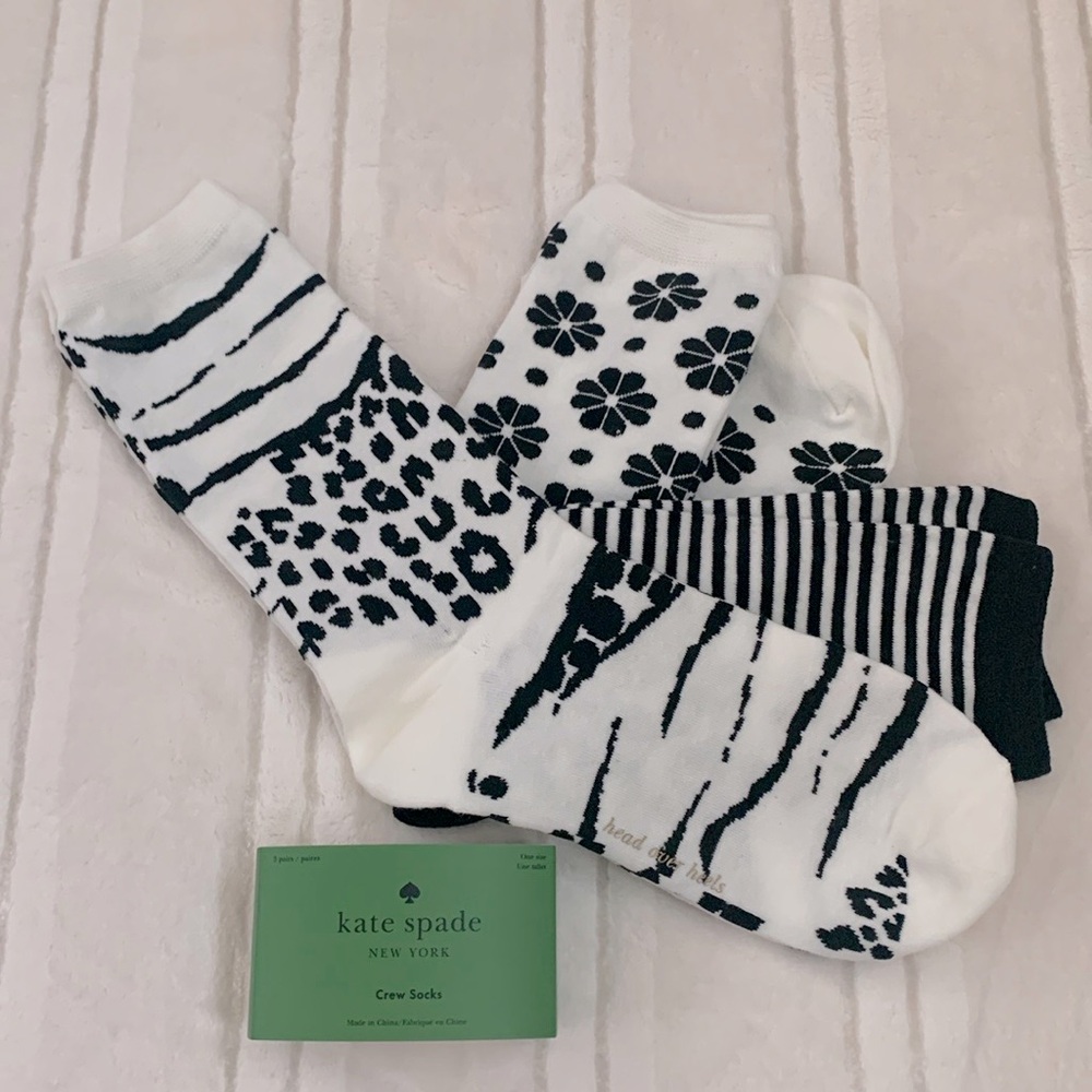 Kate Spade NY White Black Crew Socks 3 Pairs One Size - Picture 3 of 4